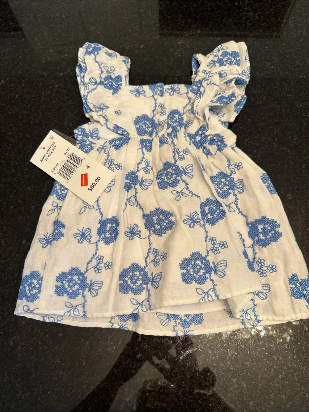 Rare Editions White Dress with Blue Floral Print